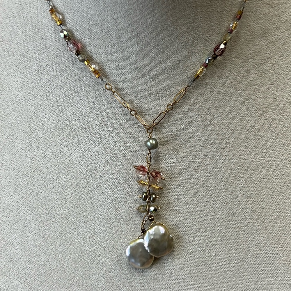 Vintage Holly Yashi Glass Bead & Pearl Necklace